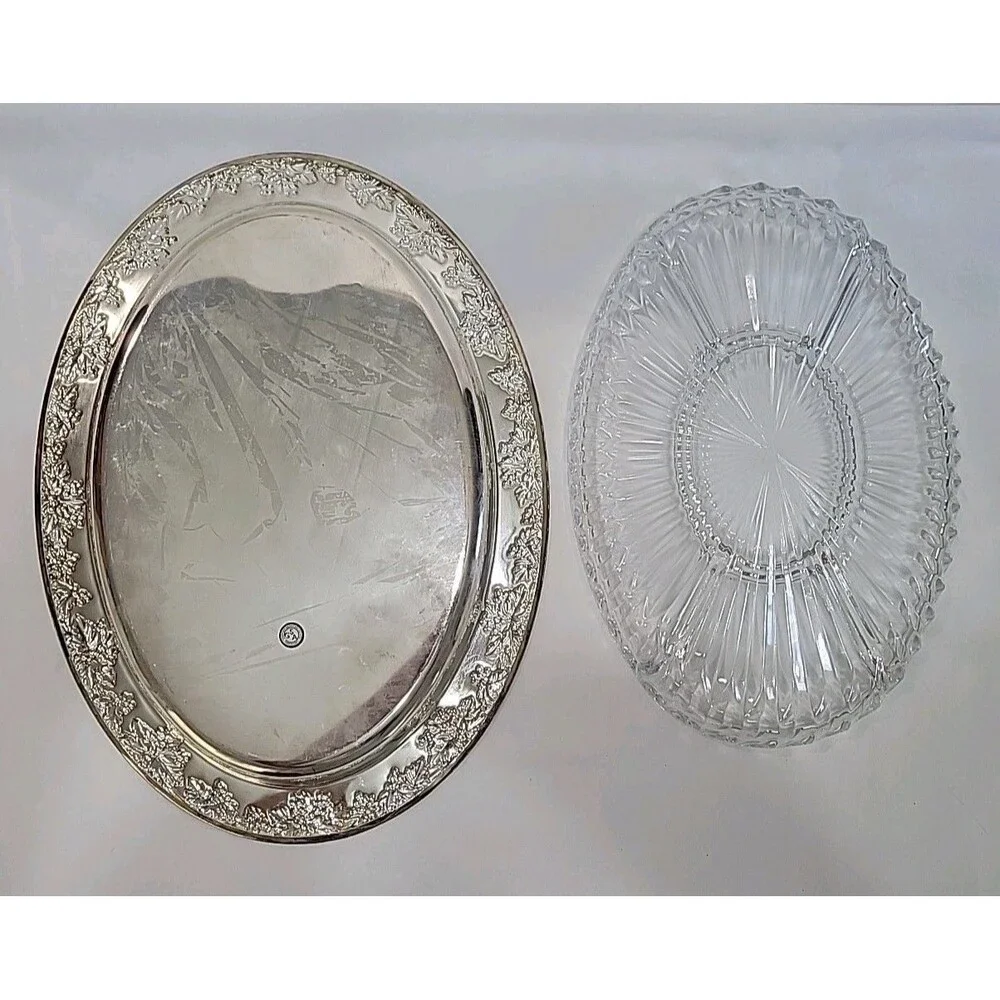 Vintage Godinger Paul Revere Silver Plated Grape Design Oval Relish Tray 6036